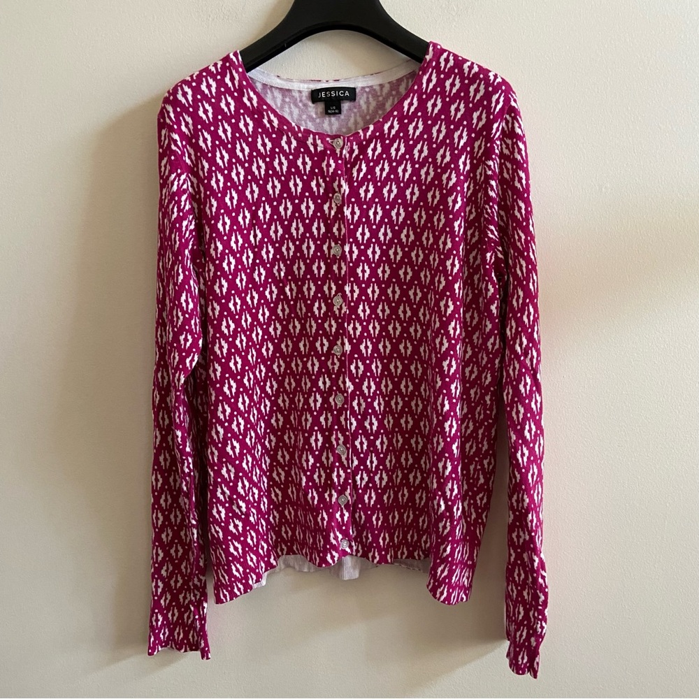 JESSICA I L Sweater Knit Cardigan I raspberry pink & white